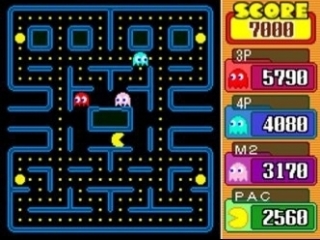 Speel maximaal met z'n vieren een spannend potje Pac-Man.